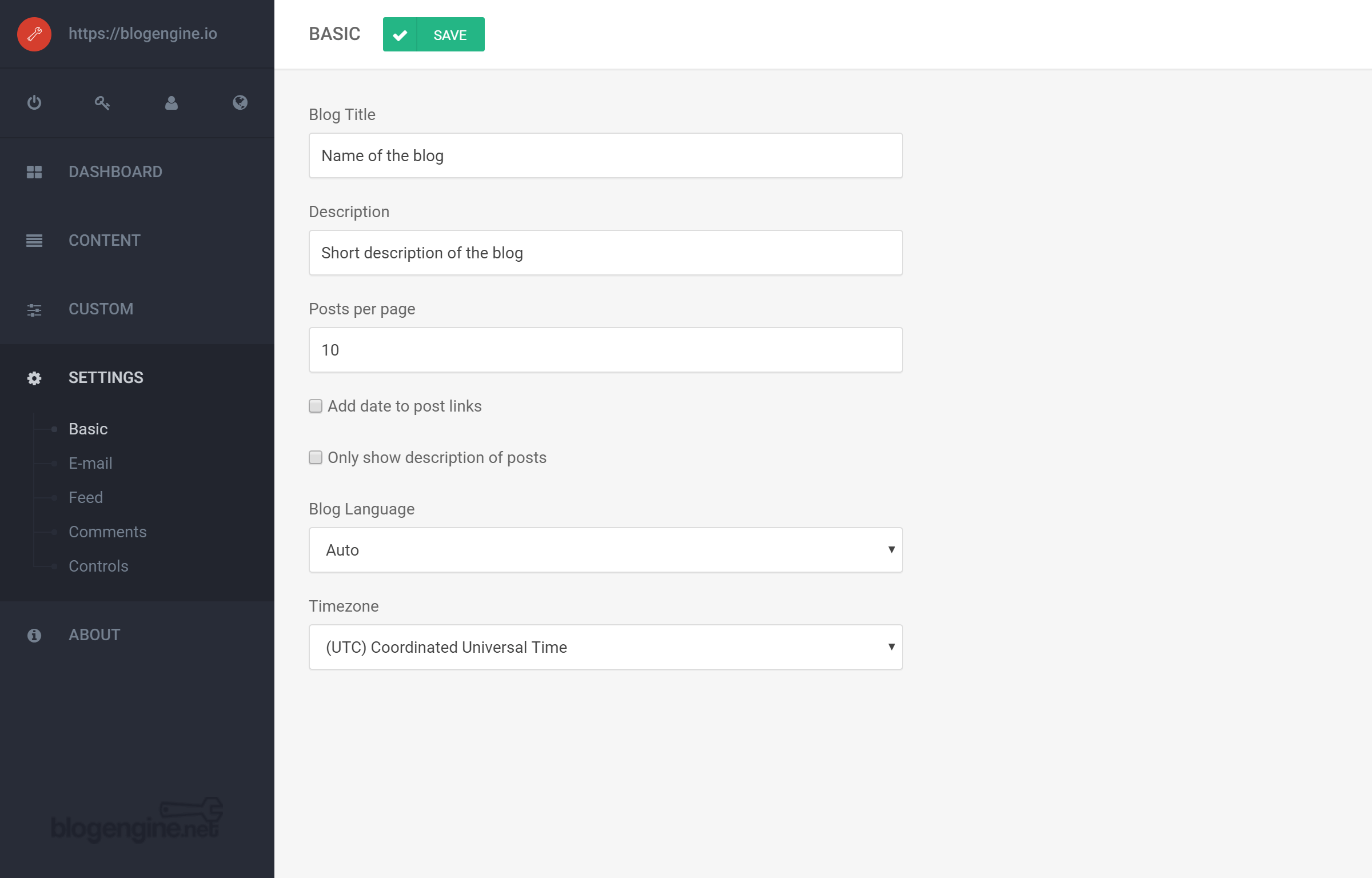 BlogEngine Basic Settings